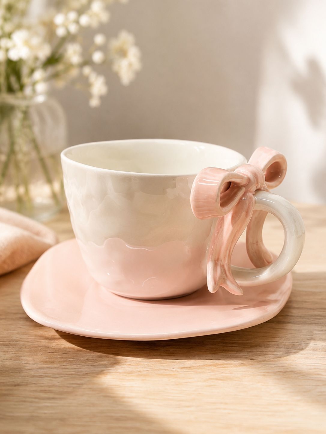 🎀MUG CON LAZO Y PLATO🎀.E5N3